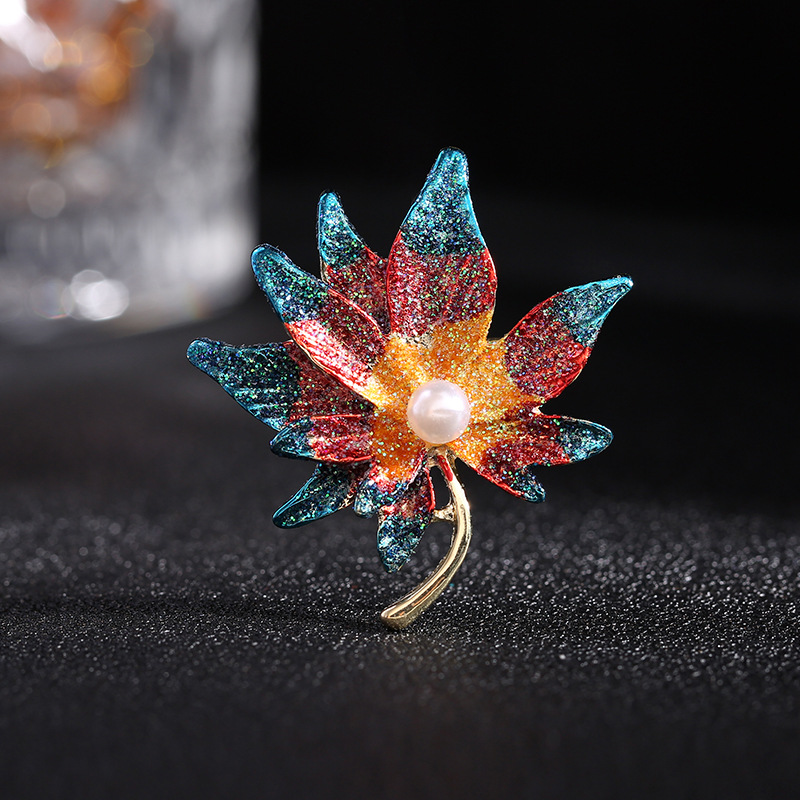 Broche para mujer, broche de hoja de arce con gotas de aceite, color esmaltado, broche de abrigo de arte simple, accesorios de bolso antiexposición_voghion.com