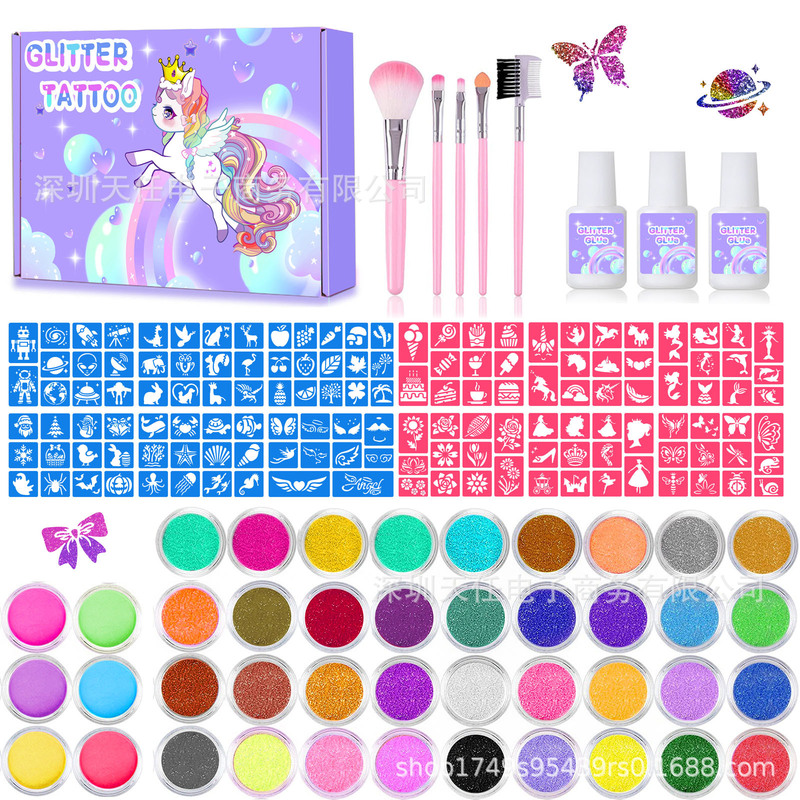 New tattoo glitter powder suit 36 color glitter powder and 6 color luminous powder, flash powder makeup temporary tattoo cross-border hot sale New tattoo glitter powder suit 36 color glitter powder and 6 color luminous powder, flash powder makeup temporary tattoo cross-border hot sale
