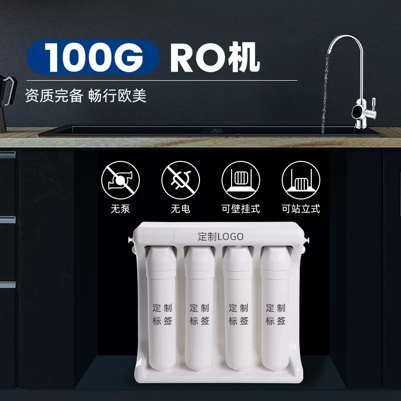 厨下式无电无泵100GPD反渗透净水器家用直饮厨房自来水过滤器欧美