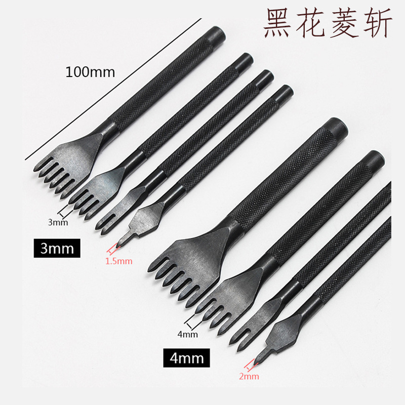 Cuero hecho a mano DIY corte de diamante flor negro varilla corte de diamante imitación corte de diamante japonés mano costura punzonado herramienta mango redondo corte de diamante