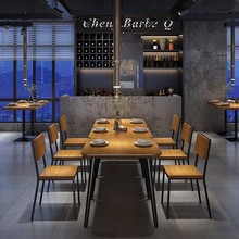 复古实木铁艺餐桌正方形小餐桌饭桌小方桌餐厅咖啡奶茶店桌椅1073