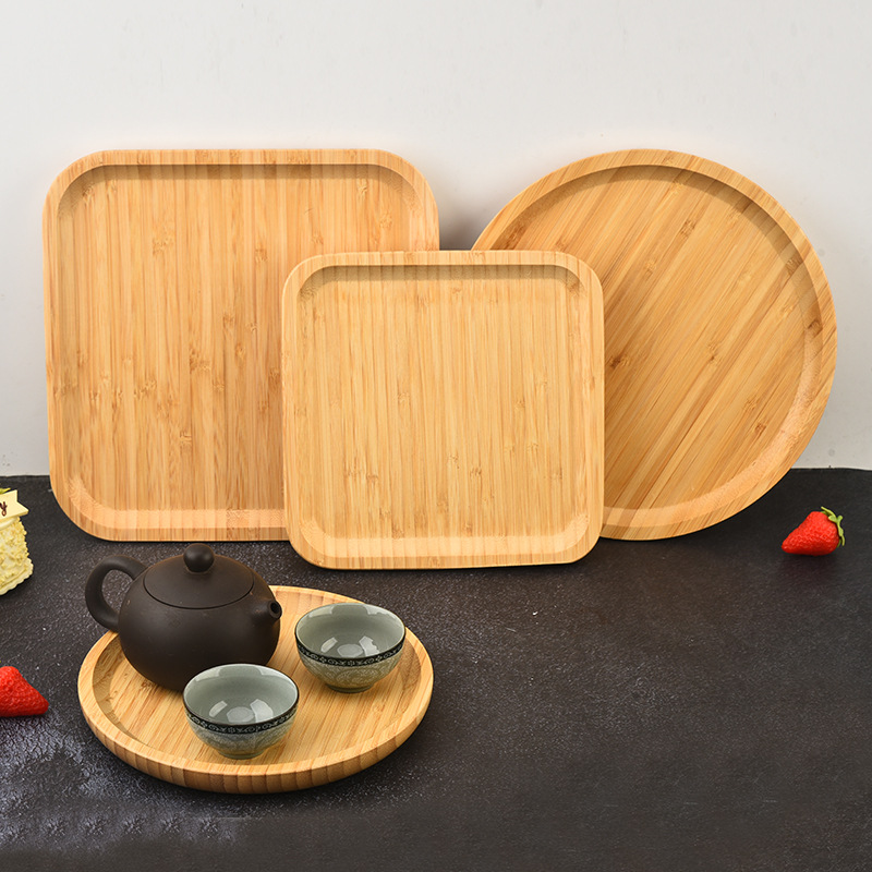 Bamboo Simple Tray Bamboo Restaurant Fast Food Plate Hotel Round Tea Tray Household Rectangular Fruit Tray