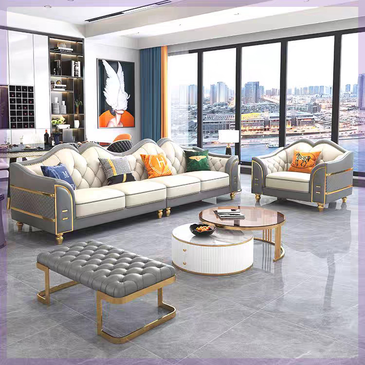 American-Style Light Luxury Genuine Leather Sofa, Top-Layer Cowhide, Luxurious Living Room Straight Three-Seater with Pull-Tab, Suitable for Various Sizes of Spaces