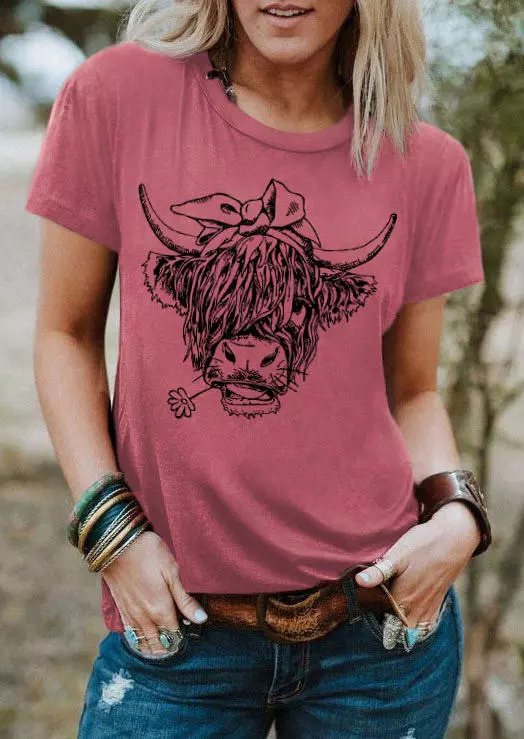 Women's T-shirt Short Sleeve T-Shirts Printing Streetwear Letter Cattle display picture 2