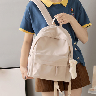 Cross-Border Schoolbag Female Ins Niche College Student Pure Color Large Capacity Backpack Female 2025 New Fashion Backpack Trend