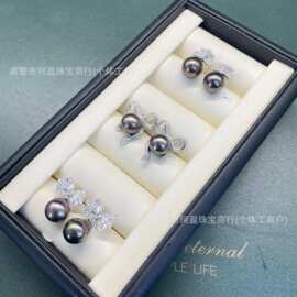 9-10mm海水大溪地耳钉纯银油亮整体干净蝴蝶元素耳饰高级百搭