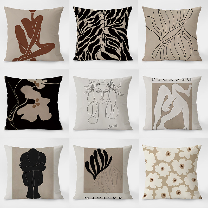 北欧抽象抱枕沙发客厅简约黑白床头汽车靠背枕靠垫枕头套轻奢宿舍