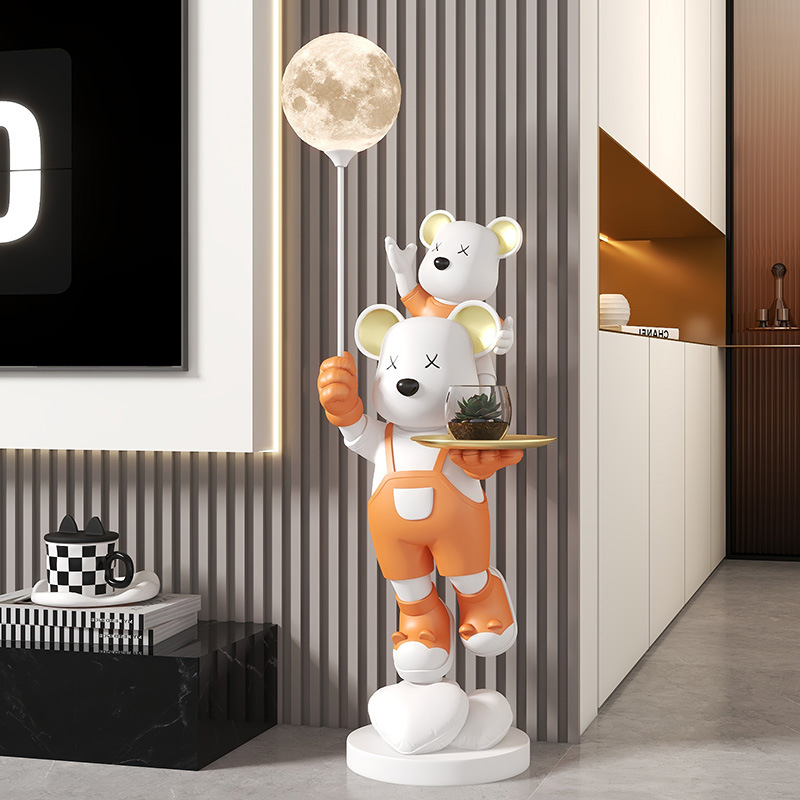 Parent-Child Bear Storage Floor-Standing Large Ornaments Moon Lamp Tv Cabinet Sofa Side Hotel Club Decoration
