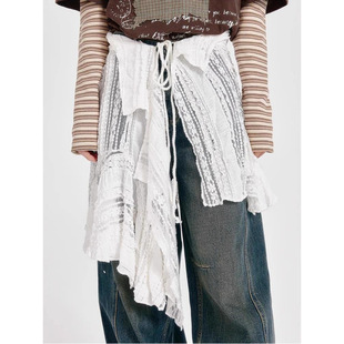 American Style Retro White Lace Irregular Hem Fart Curtain Women's One-piece Strap All-match Stacked Wear