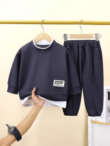Gebaobao children's clothing Waffle 2024 fake two-piece sweater casual suit for men and women spring babies children children boys