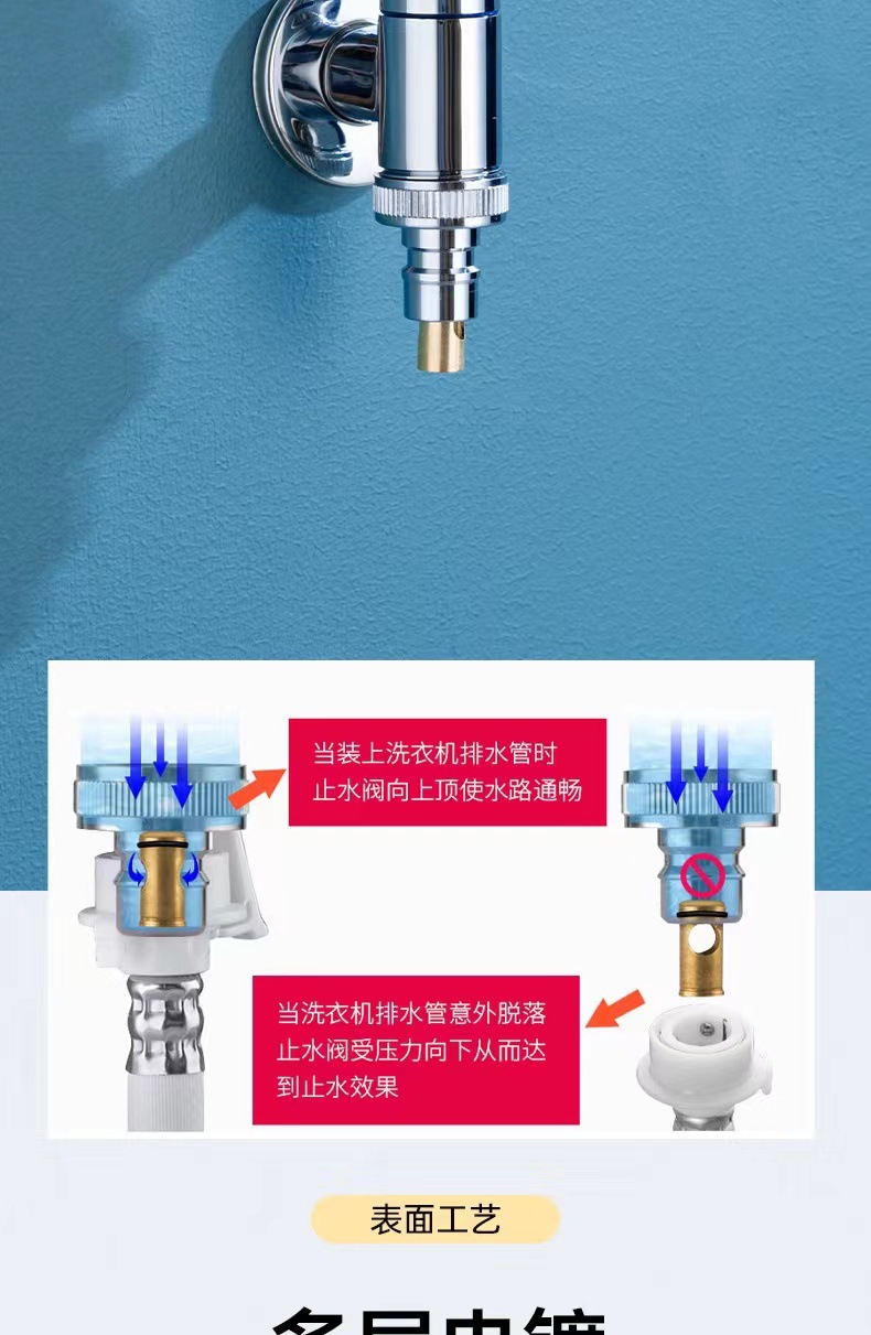 Wholesale from the manufacturer of all-copper washing machine faucets for small Spaces and short distances, featuring automatic water stop when the washing machine disengages undefined