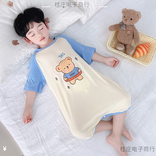 Summer New Boys' One-Piece Pajamas Pure Cotton Breathable Children's Sweat-Absorbent Pajamas Kindergarten Air-Conditioned Clothes Anti-Kick and Durable