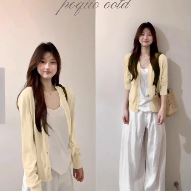 Cardigan with Suspenders, Sun Protection Clothing, Summer Women's Cream Yellow Blouse, Outerwear, Summer Air-Conditioning Shirt
