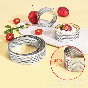 304 Stainless Steel Round Perforated Tart Ring 3cm High Baking French Tart Ring Mousse Ring Rice Cake Ring Tortilla Ring