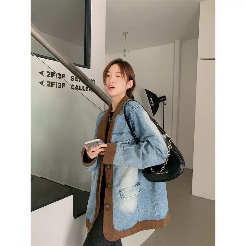 Retro denim suit, winter jacket, internet celebrity, oversize