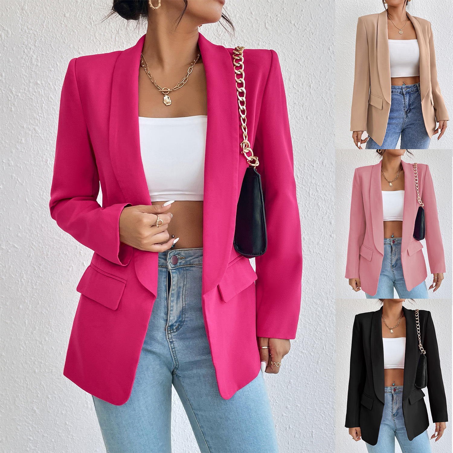 Femmes Manteau Manche Longue Blazers Poche Entreprise Couleur Unie display picture 1