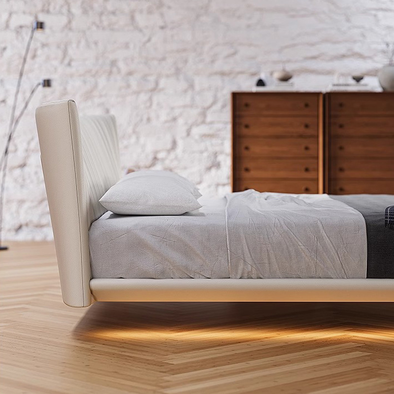 Italiano minimalista cama de cuero genuino cama de suspensión dormitorio principal cama de boda doble 1,8 m cama suave cama de cuero de diseño de alta gama
