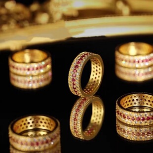 18K Gold Three-Row Star Ring Au750 Color Gold High-End New Chinoiserie Fashion Accessible Luxury Exquisite Luxury Style Row Ring