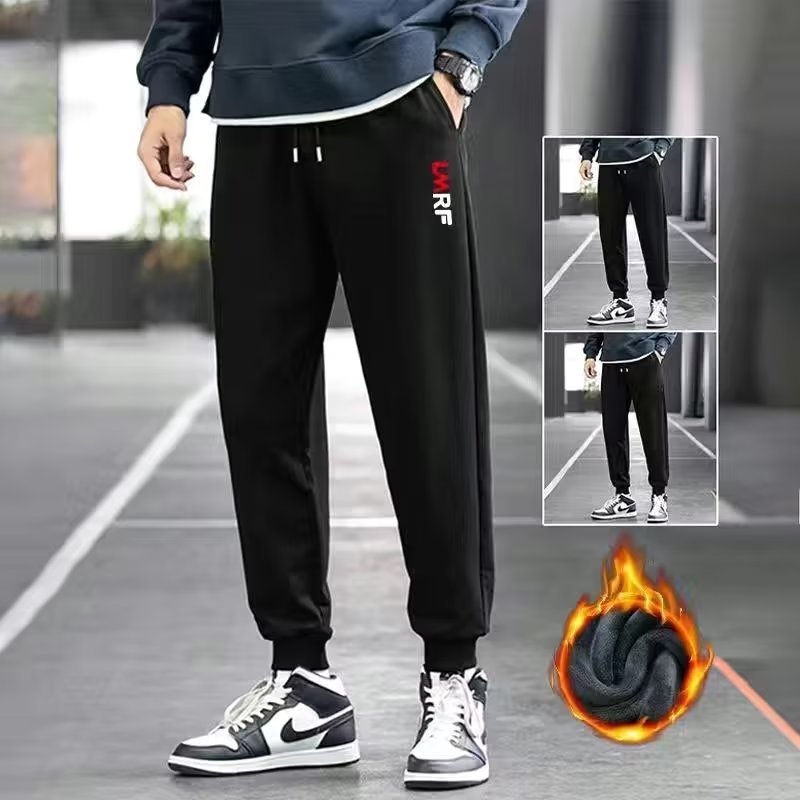 Pantalones de chándal forrados de lana de primavera y otoño para hombres de color sólido rectos delgados estilo coreano popular ins populares Pantalones deportivos casuales comercio exterior