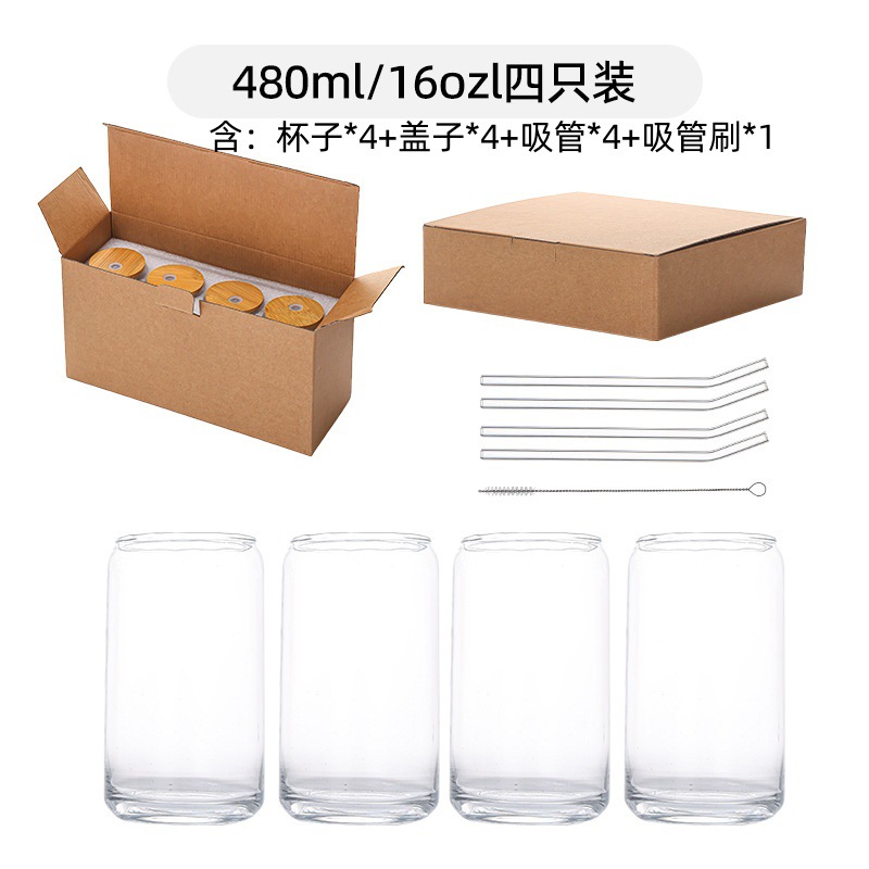 Vaso de Cola de 16 oz con Tapa y Pajita, Impresión UV Transfronteriza, Vaso de Vidrio Resistente al Calor para Té con Leche, Café, Tapa de Bambú, Vaso de Agua Tipo Mason Jar