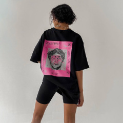 BF風ゆるい百合丸首tシャツ男女同型ファッションデザイン背中個性芸術抽象プリント半袖