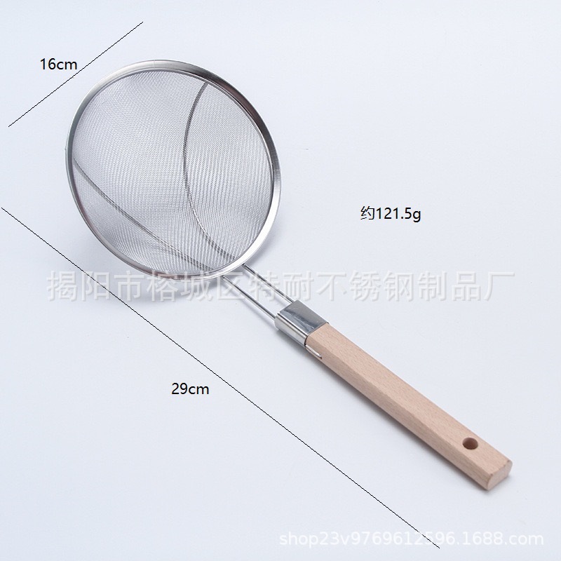 Colador de acero inoxidable con mango de madera – ideal para cocina y uso doméstico