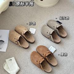 クロスボーダーの布ケンのスリッパの女性の厚い底の本革の牛革の博ケンの半分は包みの靴の男女のレジャーのコルクの滑り止めが高くなります。