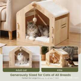 实木猫窝家用可拆洗猫咪别墅宠物床四季通用带玩具猫屋