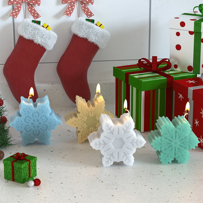 Diy水晶滴ゴム樹脂二連雪花ろうそくシリコン金型クリスマス飾りろうそく石膏雪花金型|undefined