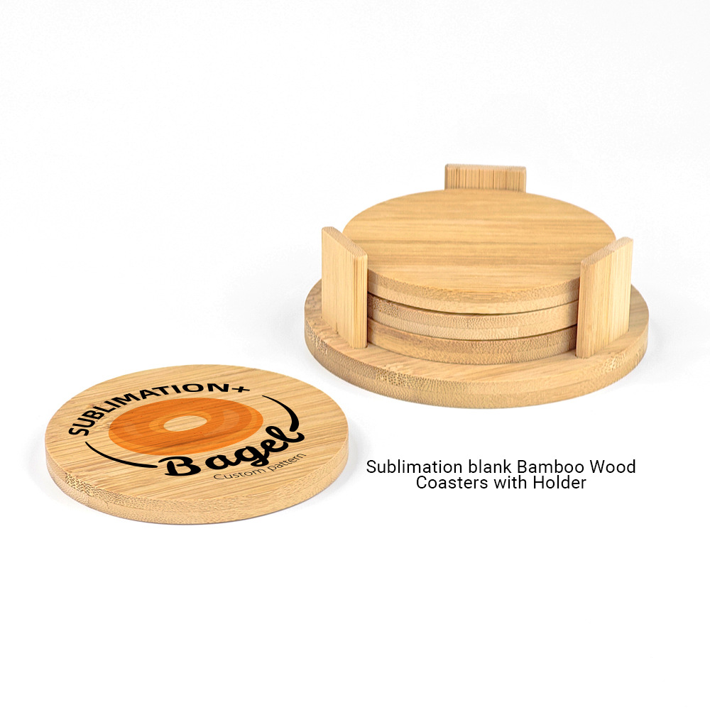 Nuevos productos de transferencia térmica bambú y madera taza cojín material conjunto redondo al por mayor