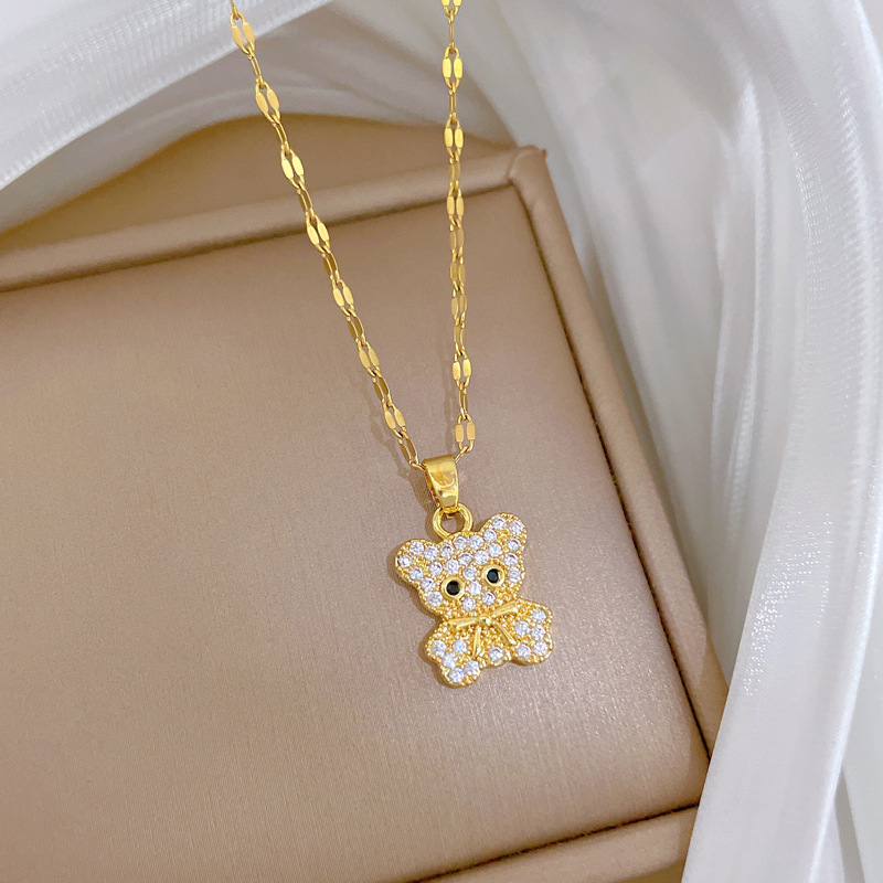 Collar para mujer con oso de circonitas y cadena de oro real_voghion.com