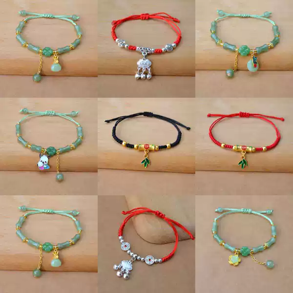 New Chinese Bamboo Festival High Rise Bracelet Bracelet Four-leaf Grass Ping An Buckle Girl's Hand Rope Small Fresh Bracelet Wholesale Women