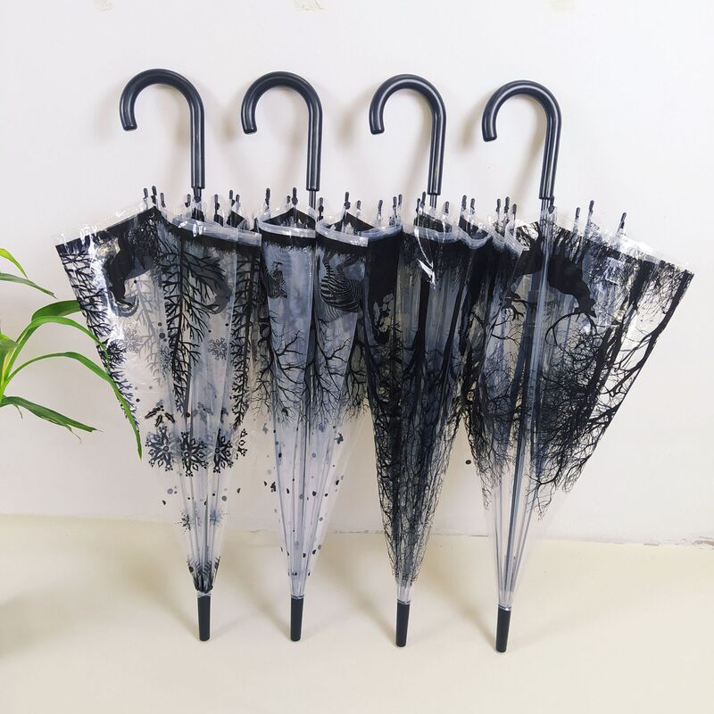 Straight pole long handle transparent umbrella English wind Apollo umbrella forest animal ink painting bird cage umbrella factory wholesale lo