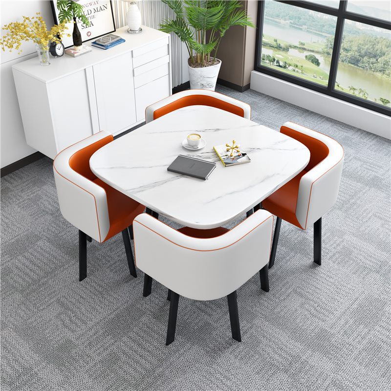 [Factory] 80 square table with imitation white stone pattern and orange white le…