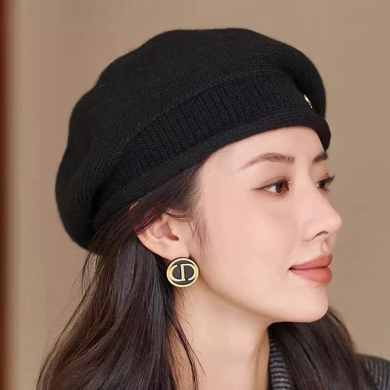 针织贝雷帽子女防寒2025秋冬季百搭时尚保暖洋气护耳毛线帽八角帽|undefined