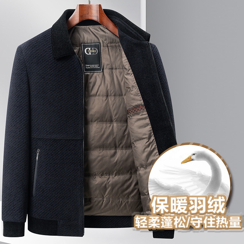2025恒源祥男士雪尼尔夹克新品中年男翻领冬季加羽绒夹克外套潮
