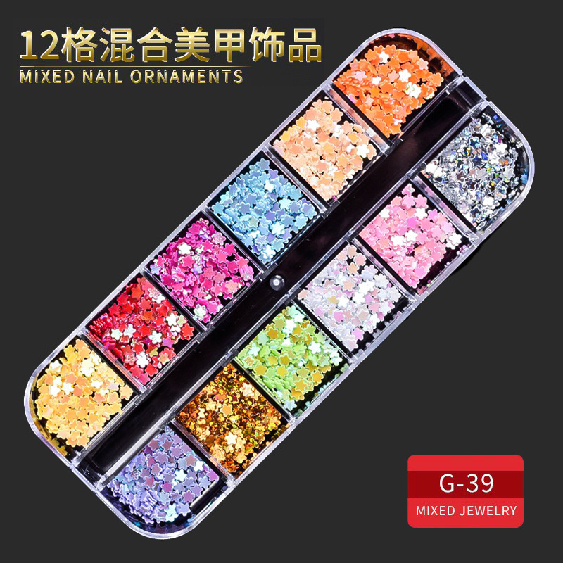 Juego completo transfronterizo de 12 compartimientos de remaches de metal, diamantes de imitación, Xingyue, piezas de concha de diamantes, accesorios para uñas, adornos para uñas