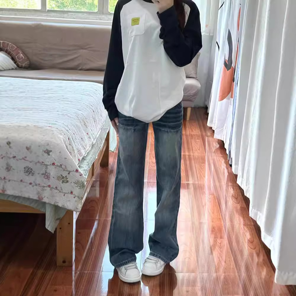 청바지 2025 봄과 가을 슬림 미국 봄과 가을 슬리밍 바지 작은 다리가없는 느슨한 바지