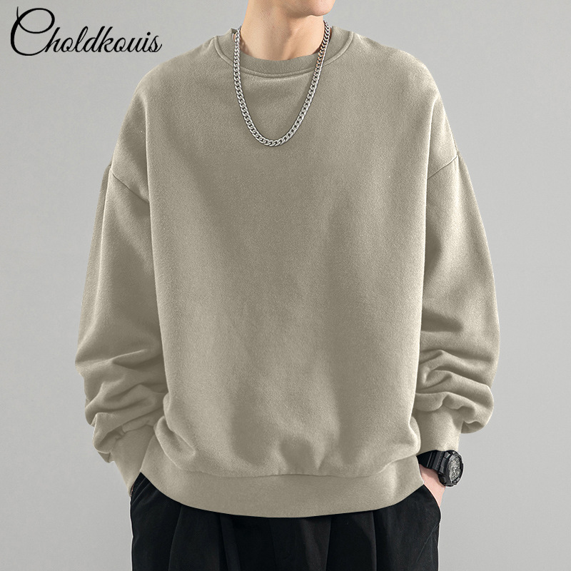 오트밀 그레이 라운드넥 스웨트셔츠 레귤러 스타일 - 솔리드 컬러 [GL]