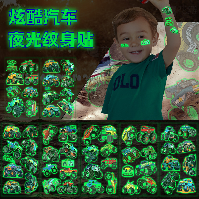 Cross-border New Luminous Monster Truck Tattoo Sticker Advanced Sense Children's Cartoon Off-road Mountain Biker Tattoo Sticker Cross-border New Luminous Monster Truck Tattoo Sticker Advanced Sense Children's Cartoon Off-road Mountain Biker Tattoo Sticker