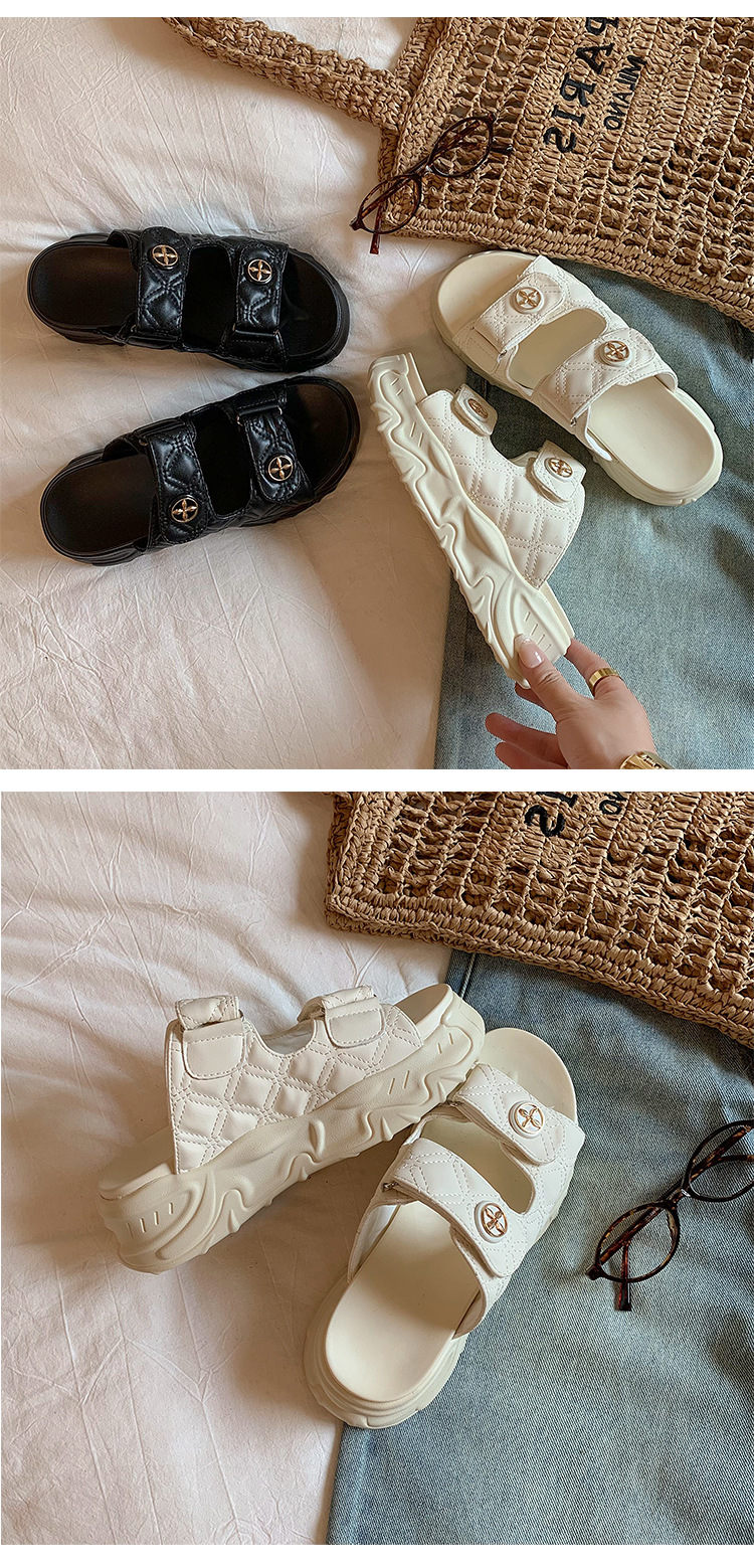 Sandal hở mũi nữ phong cách Xiaoxiang đế bánh xốp tăng chiều cao mùa hè 2025 — Màu đen, Màu trắng be chi tiết 4