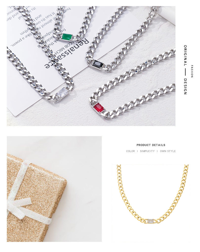 Fashion Geometric Titanium Steel Plating Rhinestones Necklace_colorza_2