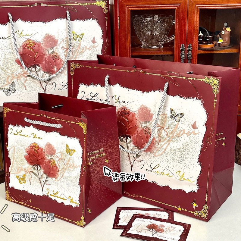 高级鎏金玫瑰礼品袋轻奢ins风复古高颜值节日浪漫礼物精美手提袋|undefined