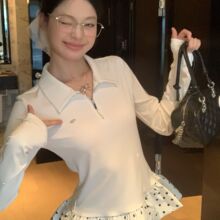 ��ɫpolo�쳤���ڴ�Ů���ﲨ�㻨��chic����T�������