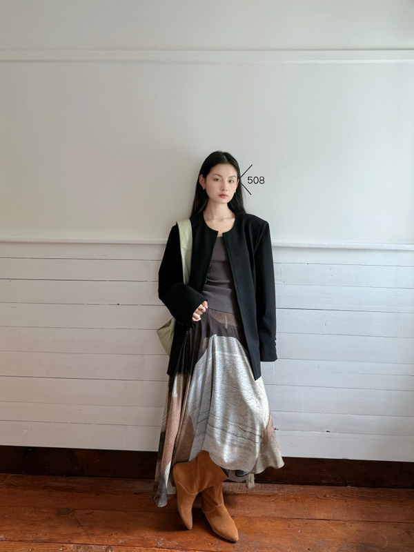 DIGM | 2025秋季极简高级感中山装圆领暗扣宽松西装外套女A09035|undefined