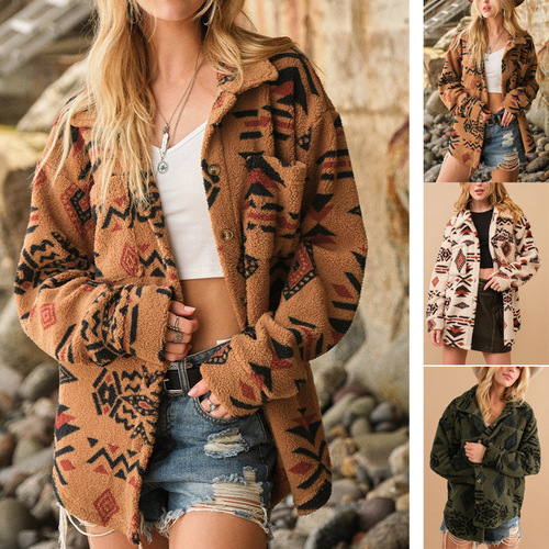 Vintage Plush  Winter Amazon eBay New Women's Western Fleece Lapel Long Sleeve Jacket Women