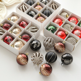 New 6CM Christmas ball plastic ball Christmas shaped pendant boxed sticky powder Christmas tree decoration hanging ornaments