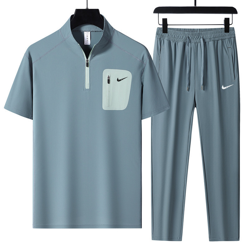 Cross-border Summer Sports Two-piece Suit Men's Short-sleeved POLO Shirt Casual Ice Silk New Quick-drying Lel T-shirt for Men