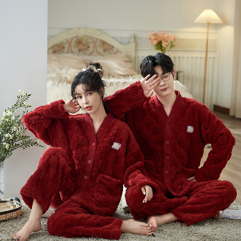 Pareja Pijamas Mujer Otoño e Invierno franela hombres engrosada forro polar lindo dulce ropa de abrigo homewear traje