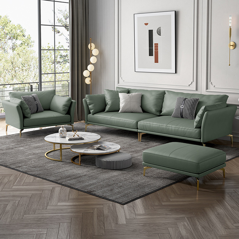 Nordic Light sofá de lujo de cuero genuino de tres asientos simple combinación moderna italiana minimalista pequeño apartamento sala de estar muebles conjunto completo